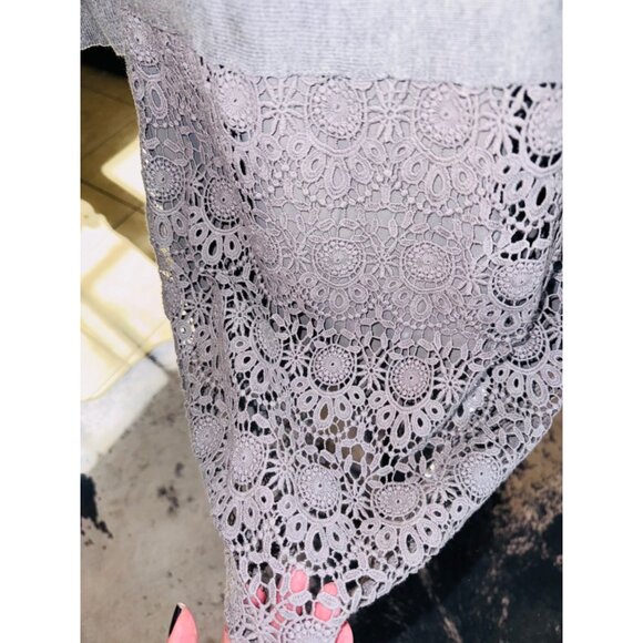 Sundance Lace Crochet Linen Gray Knit Dress M Boho Cottage Core Peasent Hippie - Picture 6 of 10